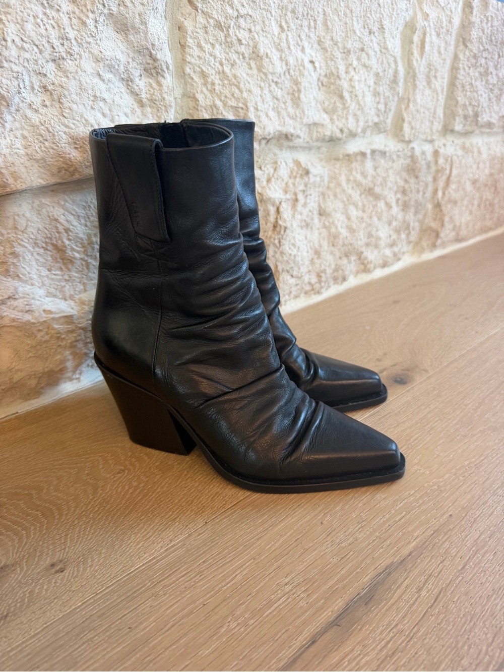 Women's Black Leather Pointed-Toe Ankle Booties